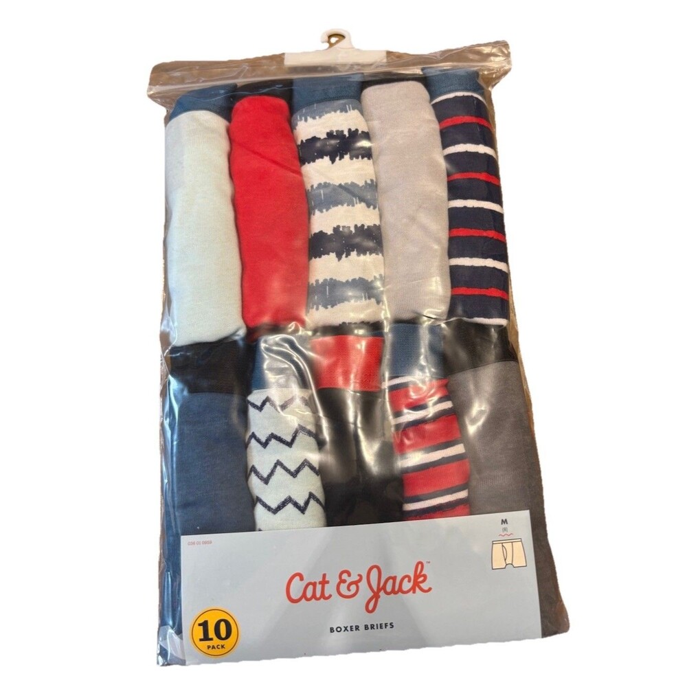 Cat & Jack Boys Boxer Briefs 10 Pack M Multicolor 100% Cotton Striped Chevron